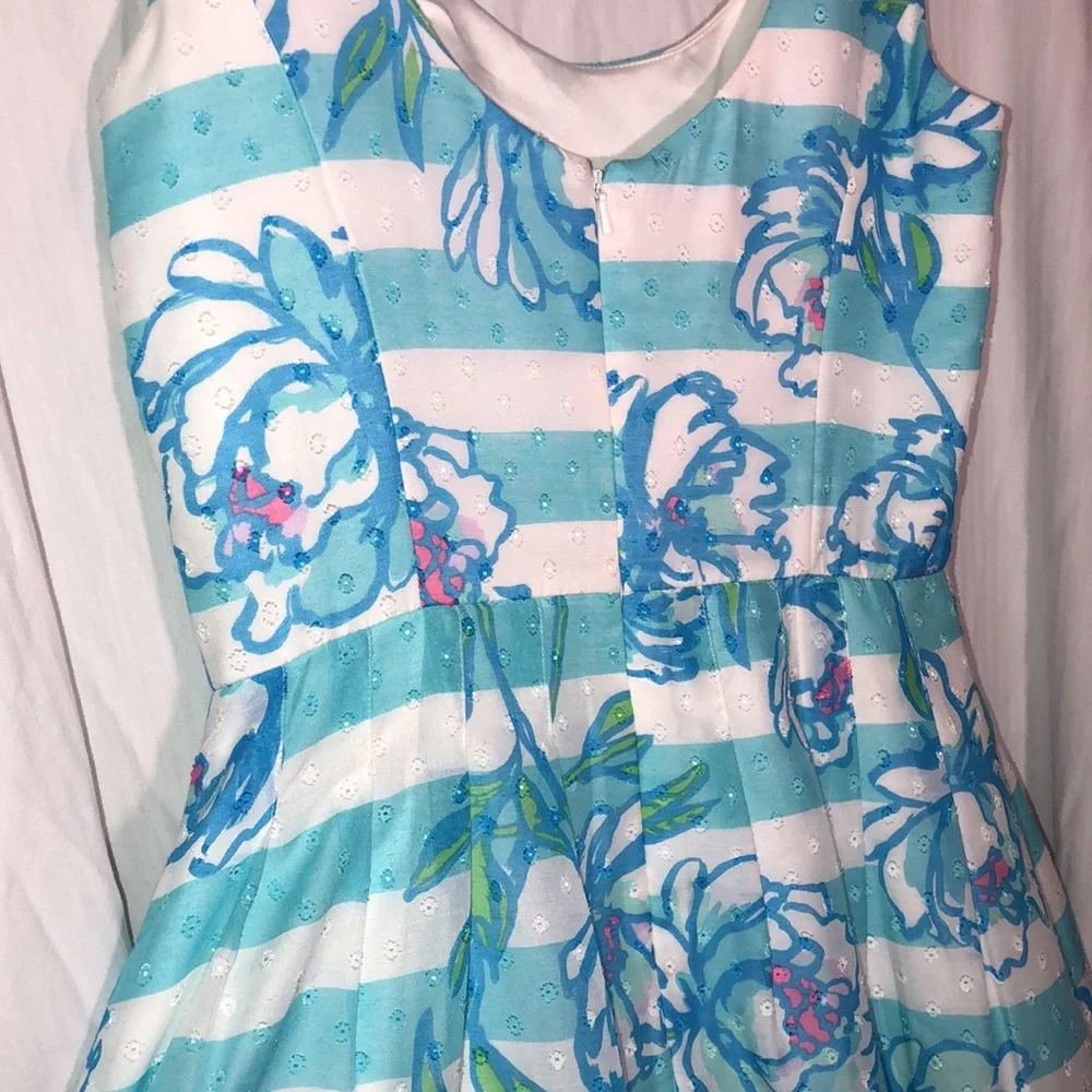 Lilly Pulitzer Dress Shorely Blue Tossing Line Roswell Posely sz 4 sleeveless - Picture 6 of 11